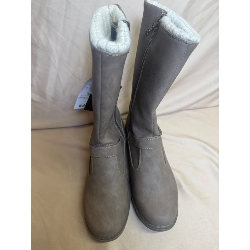 Totes Maggie Women Waterproof Winter Boots Stone Gray Sweater Knit Collar Size 8